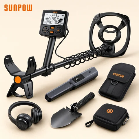 Detector de Metais Profissional Subterrâneo SUNPOW para Adultos, Bobina à Prova d'Água de 12" (30cm) de Alta Precisão, 5 Modos, LCD Duplo Retroiluminado DSP, Ajustável de 48-150cm para Caça ao Tesouro de Ouro