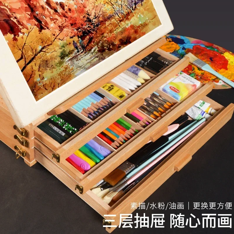 

-Desktop Easel, Desktop Folding Portable 4k Beginner Oil Drawer Type, Tabletop Art Student,