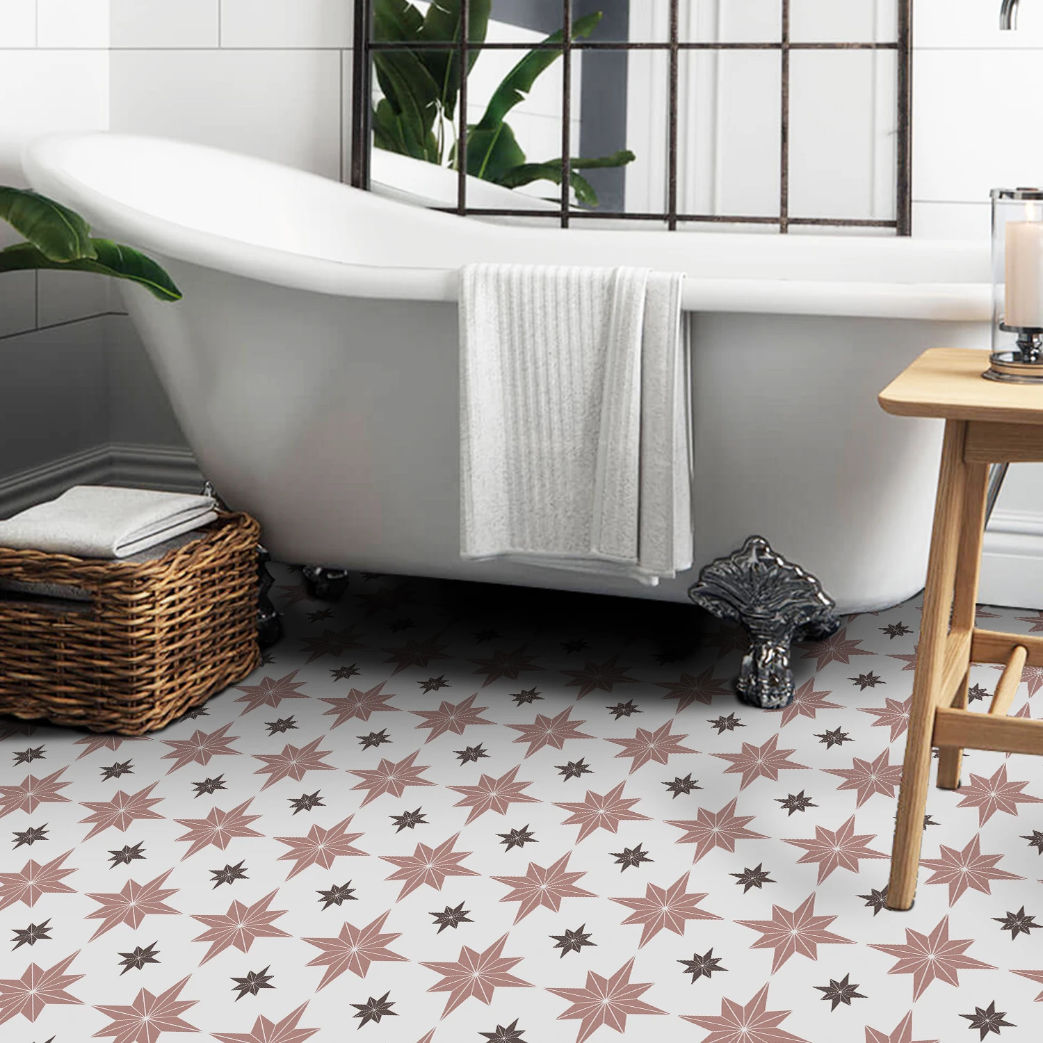 Alwayspon Waterproof Non-slip Floor Tiles Decal for Kitchen Bathroom, Vinyl Flooring Self-adhesive Peel and Stick Sticker