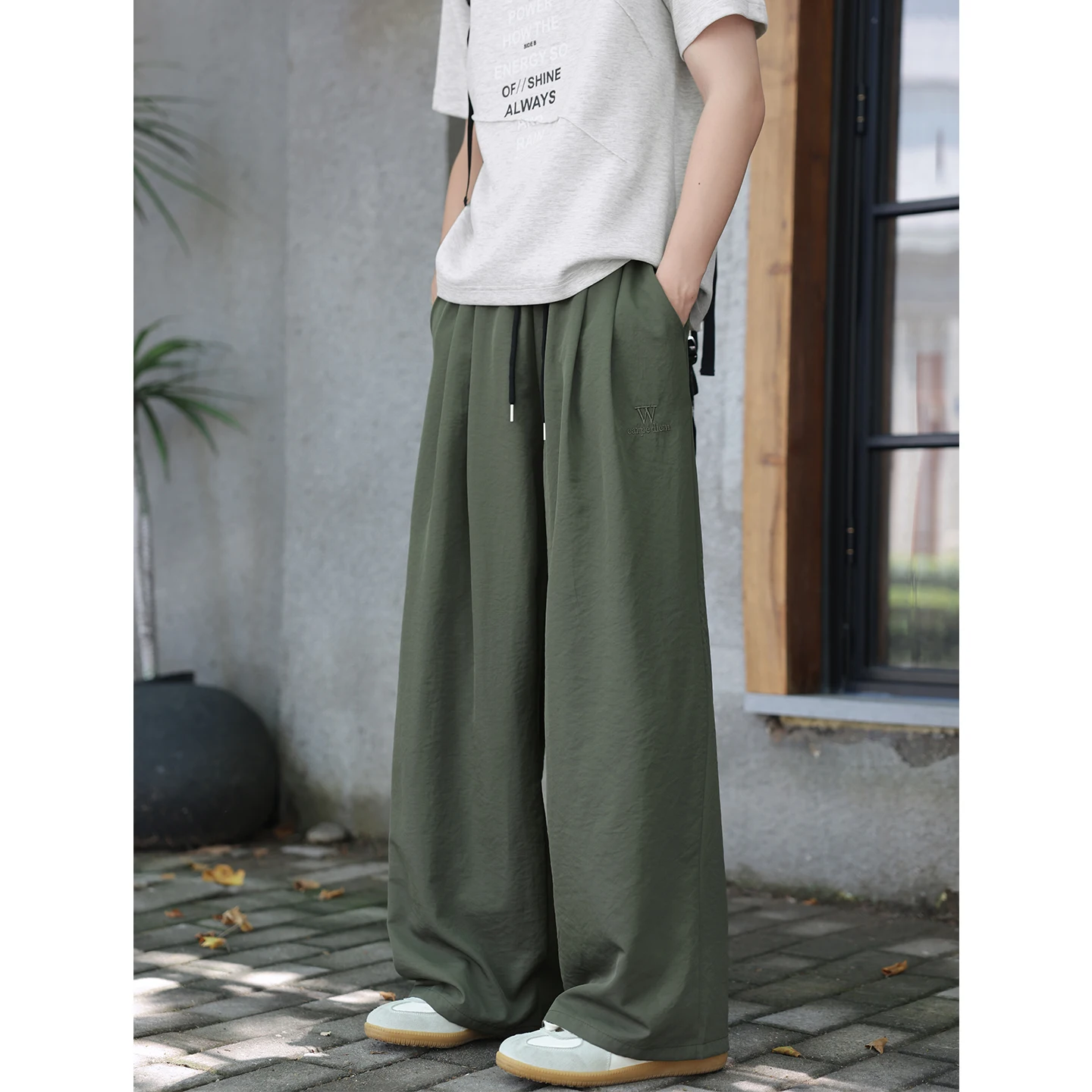 

Qui Dry Men's Summer Thin Straight Loose Ice Silk Casual Pants Drapey Wide Leg Mountain Brand Loose Fit Faionable