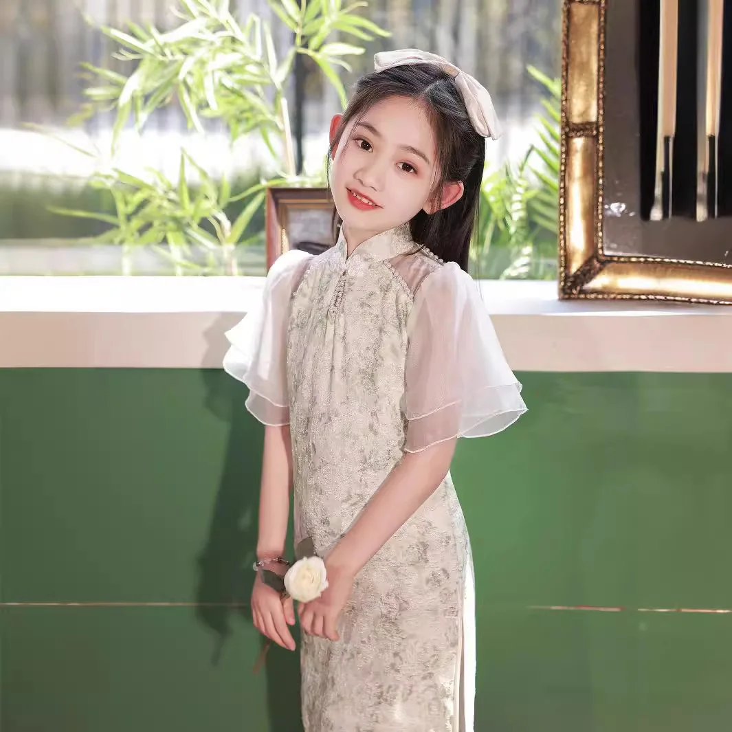 Vestido  Infantil Primavera Verão 2026, Roupas de Performance Guzheng para Meninas, Traje Tradicional Chinês para Me...