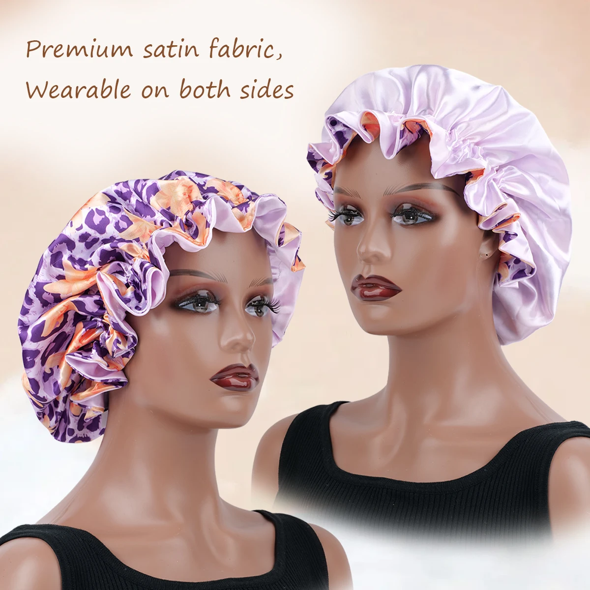 1PC Satin Bonnet for Hair, Leopard Floral Print, Ruffle Trim, Protect Hair Lock Moisture Save Styles, Sleep Cap for Women/man
