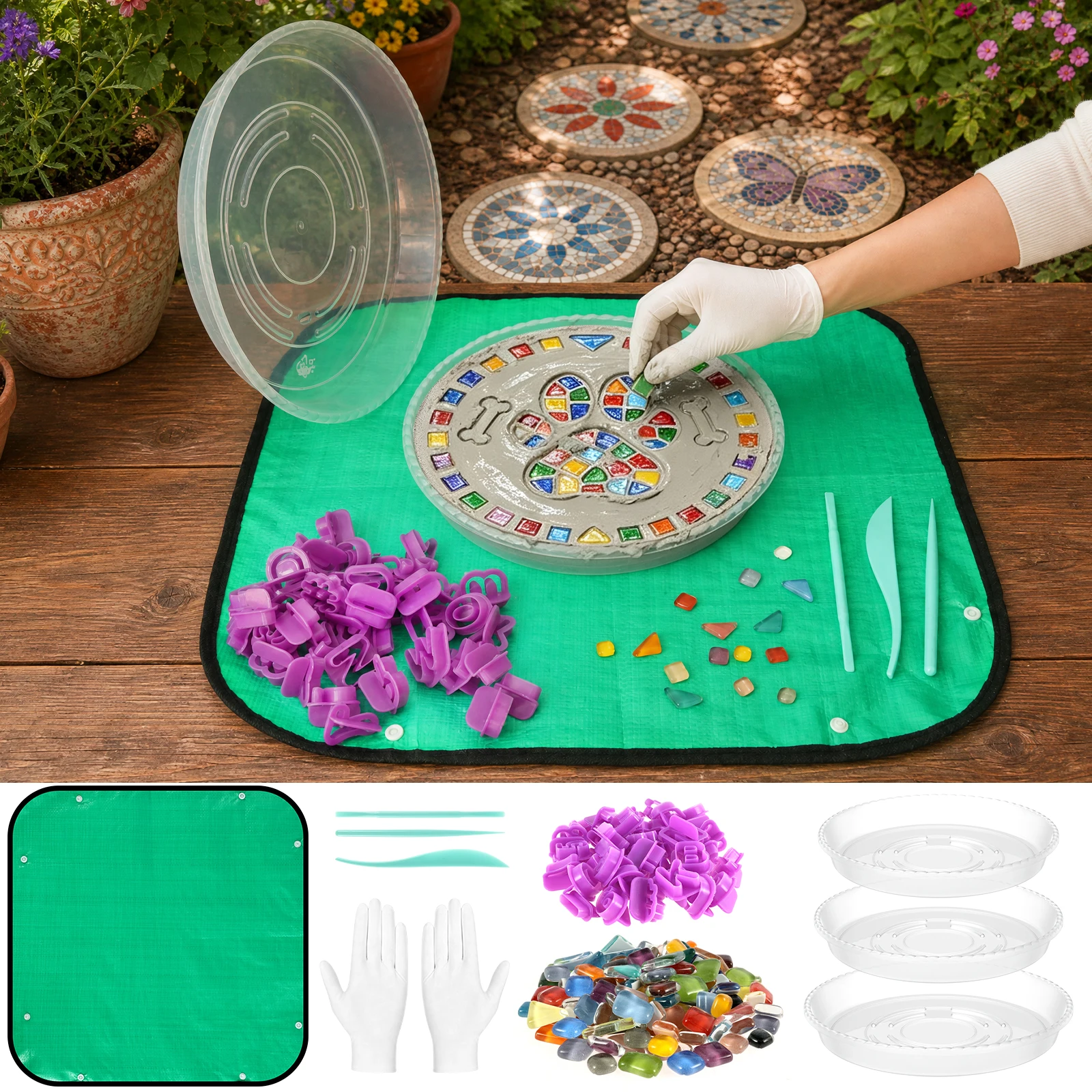 Stepping Stone Mold Kit with Reusable Round Mold for Patio Backyard Path Stepping Stone Kit Stepping Stone Mold Kit Reusable