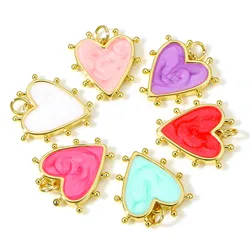 1pc New Brass Charms Gold Color Valentine's Day Multicolor Pearlized Heart Enamel Pendant DIY Necklace Earrings Jewelry 19x18mm