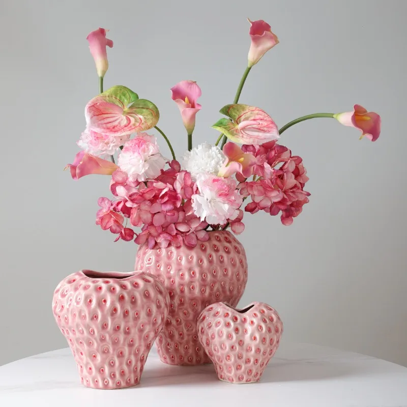 Creative Three-dimensional Strawberry-Shaped Vase for Flower Arrangement, Living Room Home Decoration, Decorative Flower Pot