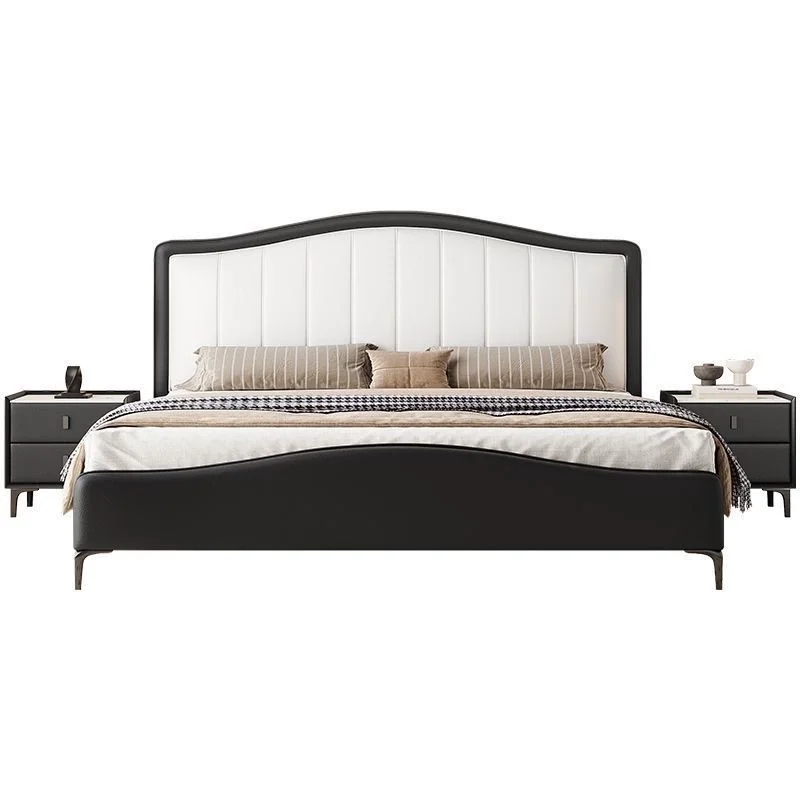 #High-End Modern French Luxury Design Black Up-holstered Leather Bed Frame Furniture King Size Bed Sets