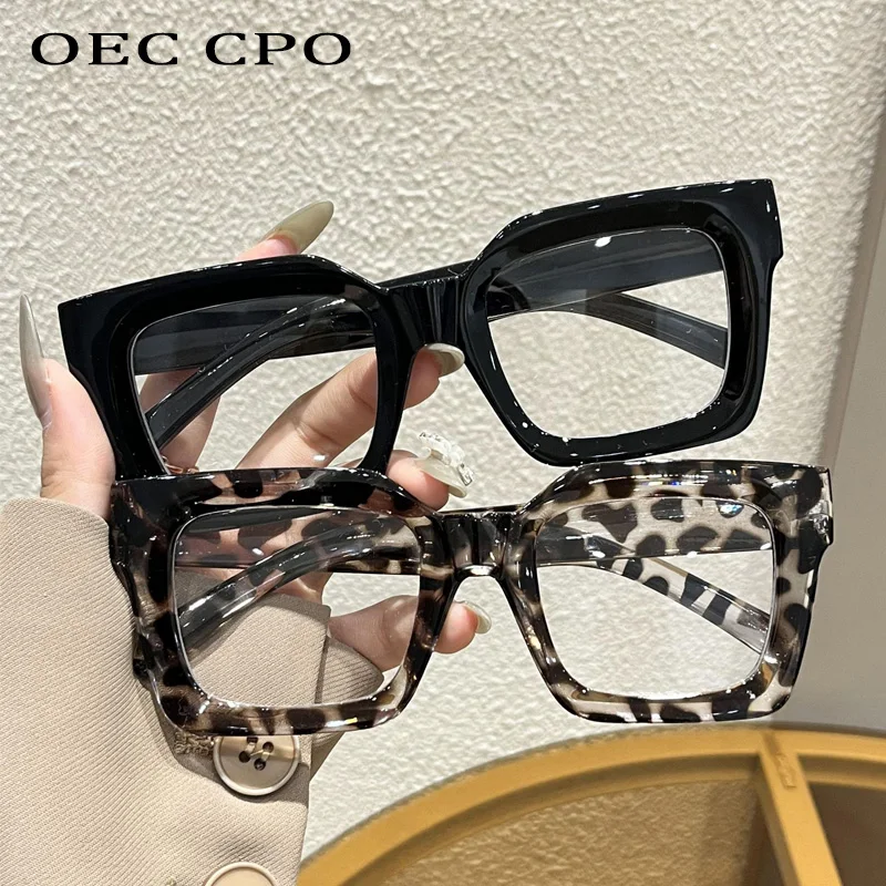 

OEC CPO Ins Popular Fashion Square Glasses Frame Women Clear Lens Eyewear Punk Men Optical Black Leopard Frames