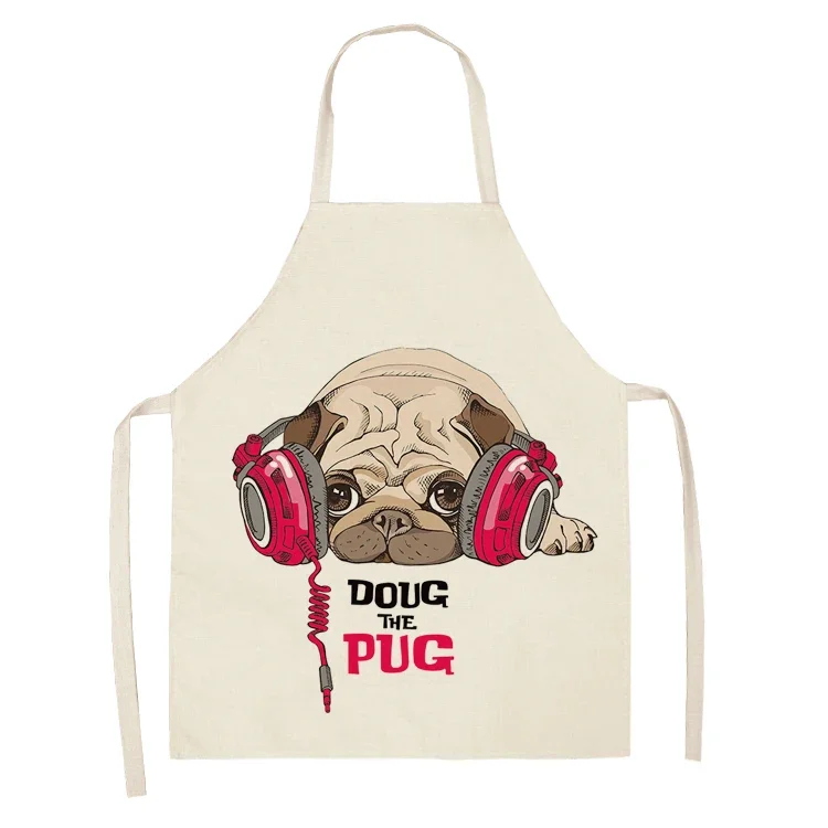 Bulldog Dachshund Pug Dog Kitchen Apron Aprons for Women Cotton Linen Bib Home Cooking Accessories Baking Cleaning Tool Apron