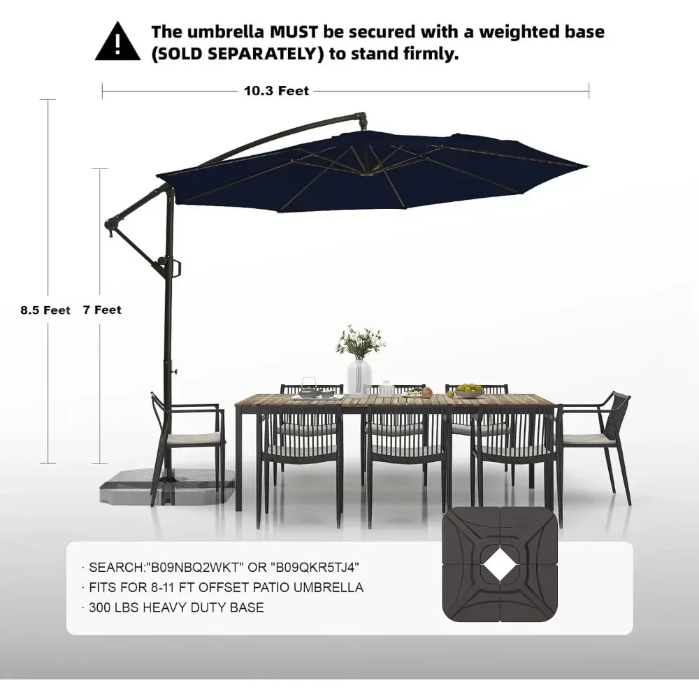 10 foot terrace sunshade with infinite tilt, fade resistant and waterproof recycled fabric canopy and cross base for yard use