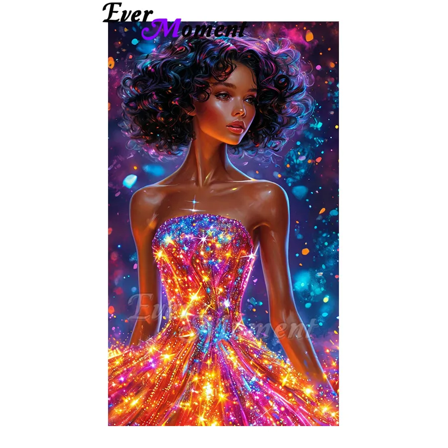 

Ever Moment 5D DIY Diamond Painting Kits for Adults Black Girl in Shiny Dress Portrait Painting Relaxing Handicrafts ASF3040