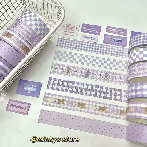MINKYS 6pcs/lot Basic Purple Color Grid Style Decorative Tape Cute Cartoon Creative Washi Tape School Stationery