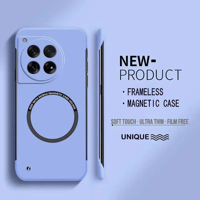 Ultra Thin Hard PCแม่เหล็กFramelessเคสโทรศัพท์สําหรับMagsafe OnePlus 12 12R 11 11R 10T 10R 10 Pro Matteสีปกแข็ง