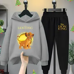 Spring Fall Soft and comfortable children's set cartoon printed Lion King hoodie and two-color pinched feet tracksuit Disney