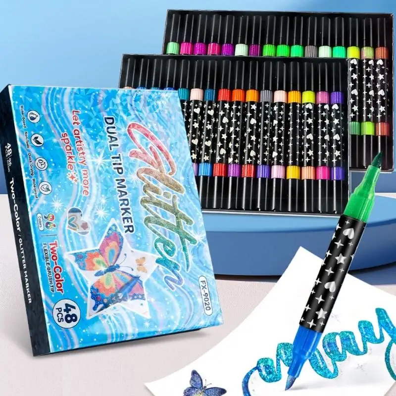 

12/24/36/48Pcs Two Colors Double Tip Brush Art Pens Artist Acrylic Markers for Adults Children Drawing And Crafts Activity