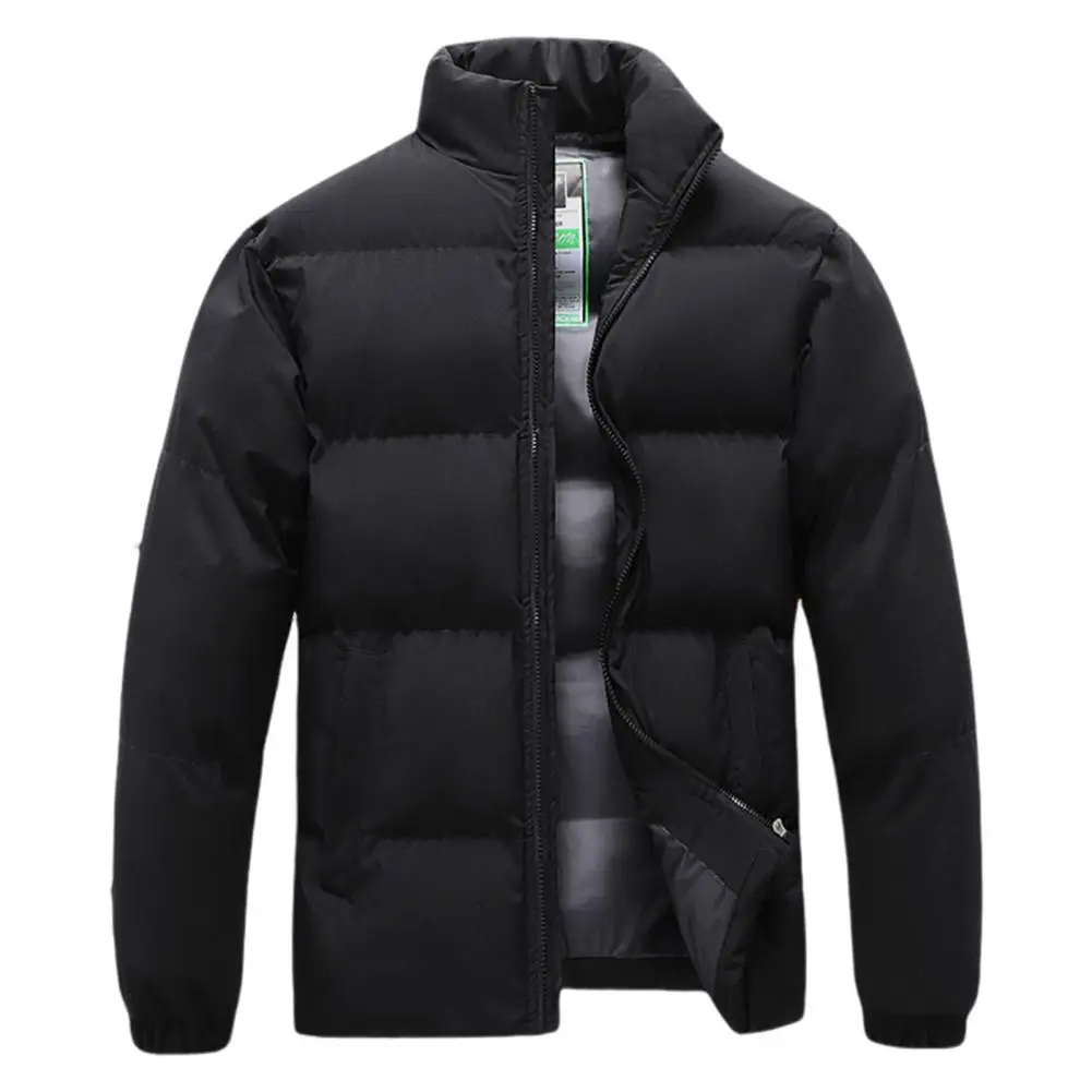 Comfortable Fit Men Coat Men Zipper Coat Winter Men's Cotton Coat with Stand Collar Long Sleeve Zipper Placket Hip Hop