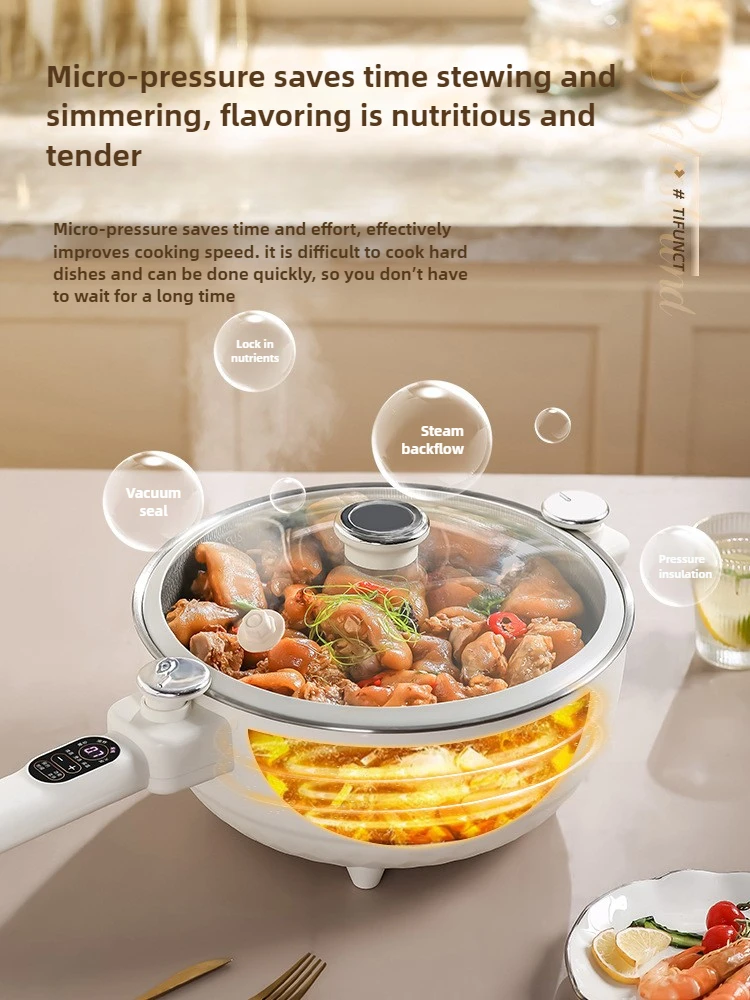 304 Stainless Steel Electric Frying Wok Multifunctional Cooking Pot Home Appliance 5.2L/6.2L Micro Pressure Integrated Pot 220V