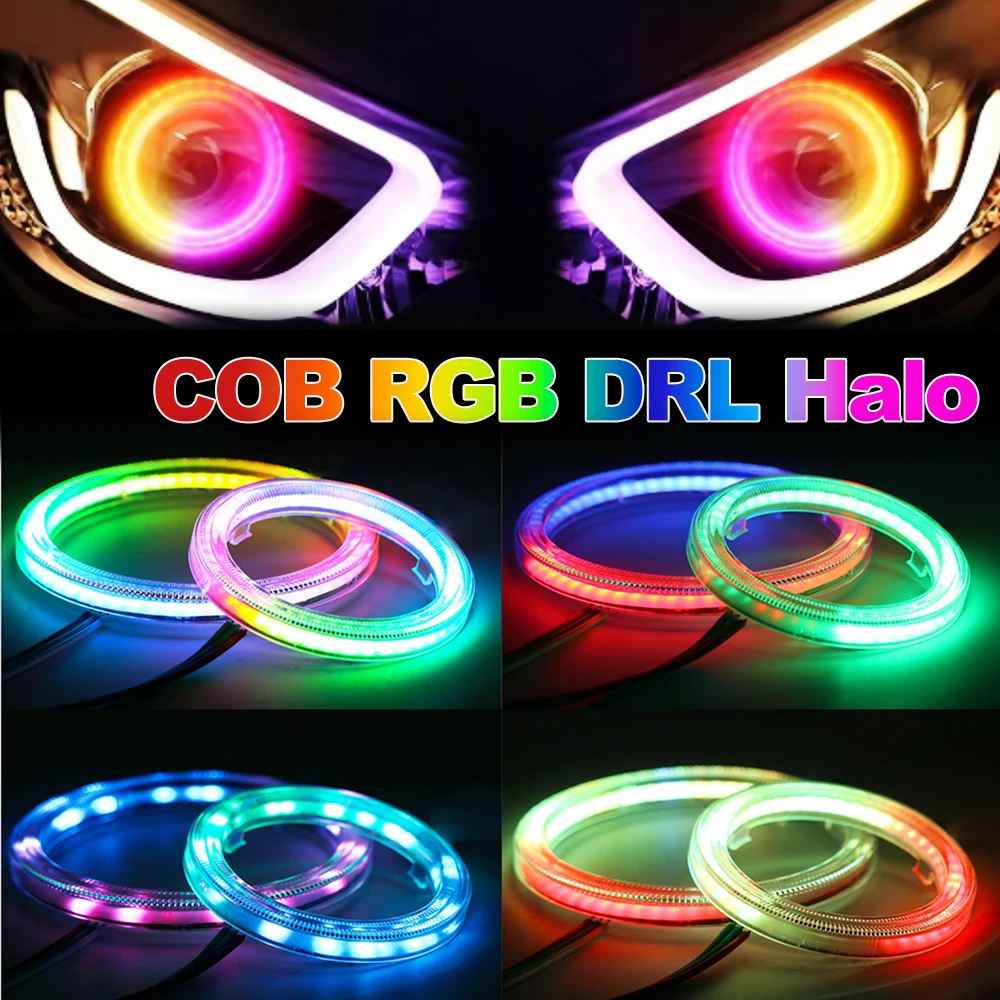 1Pcs Durable Daytime Running Light Car RGB COB LED Headlight DRL Fog Motorcycle Angel Eyes Bulb DC5V 60mm 70mm Halo Ring Lamp 5V