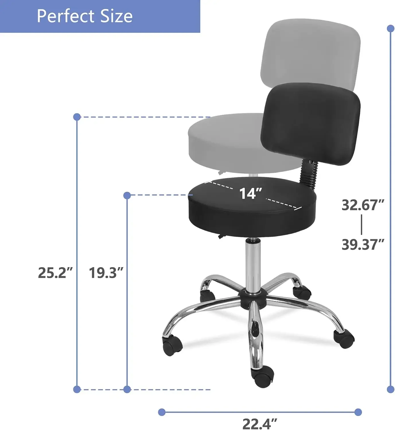 Tabouret à Roulettes Réglable en Cuir PU, Chaise de Piste pour Salon, Pédicure, Tatouage, Énergie, Spa, Bureau