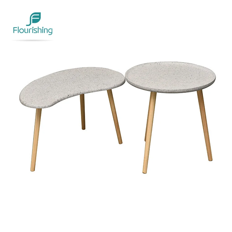 

Unique Design Shape Pine Wooden Leg Marble Top Cheap Modern Small Coffee Table Furniture Set