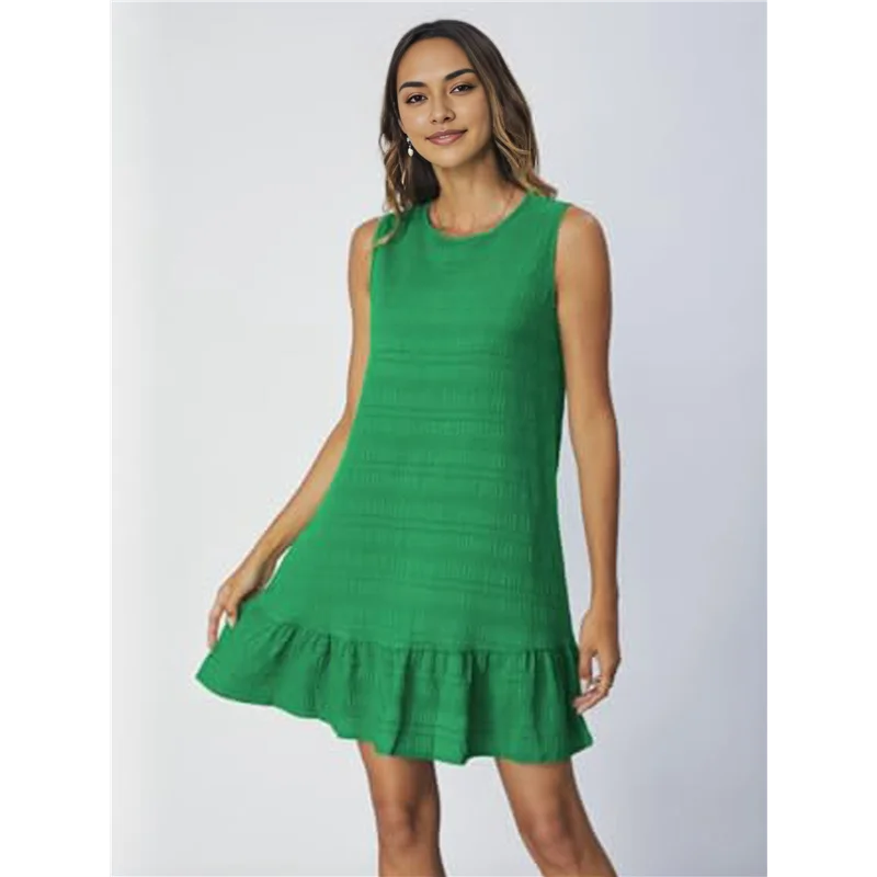 AOAO-Vestito da donna senza maniche con orlo arricciato, girocollo, grembiule casual, mini abiti estivi