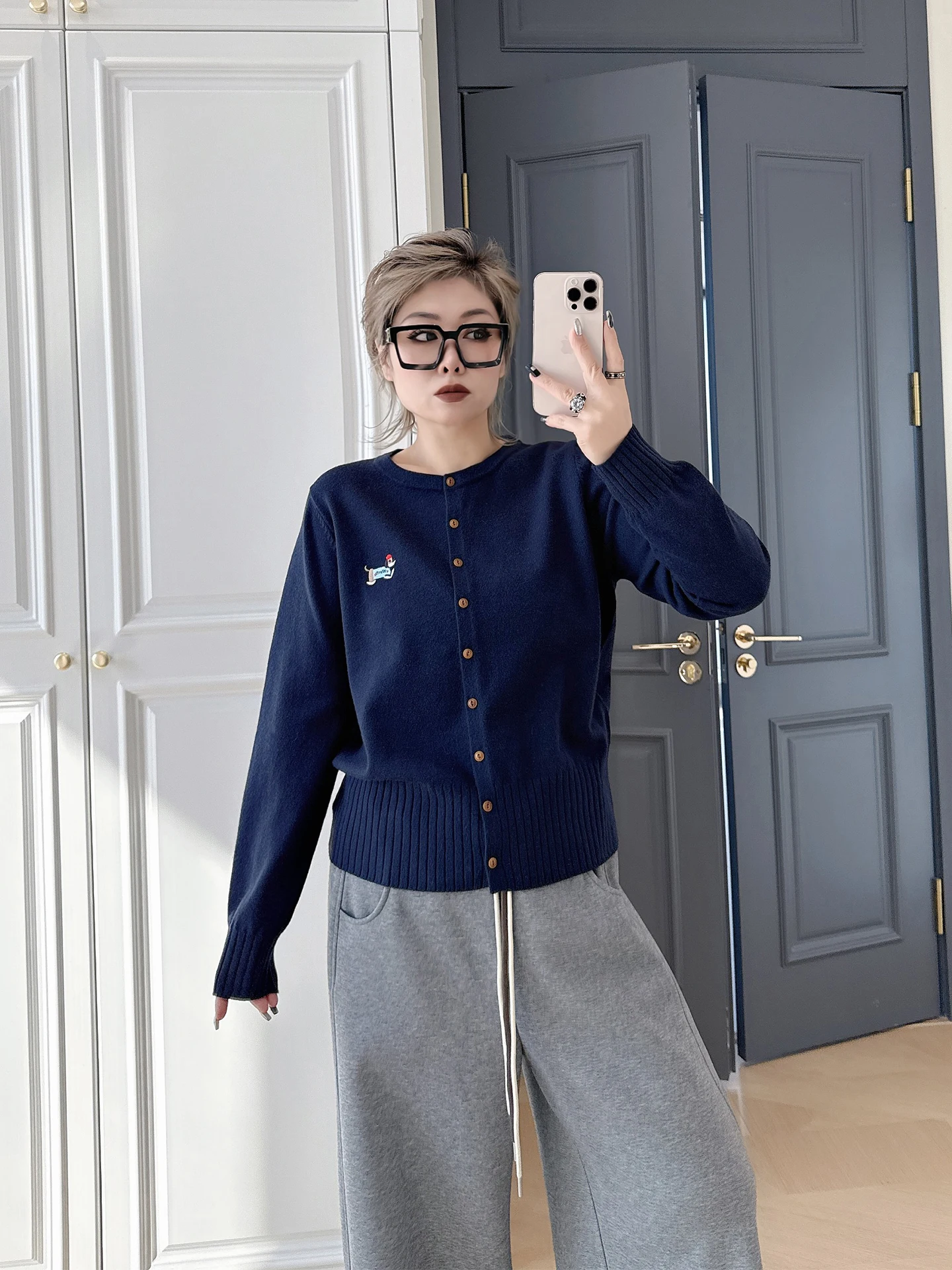 

Lose Weight Looking Knitted Loose Cardigan Pure Color Embroidery Large Size Women's Casual Sle 200 Pou Fat MM Match All