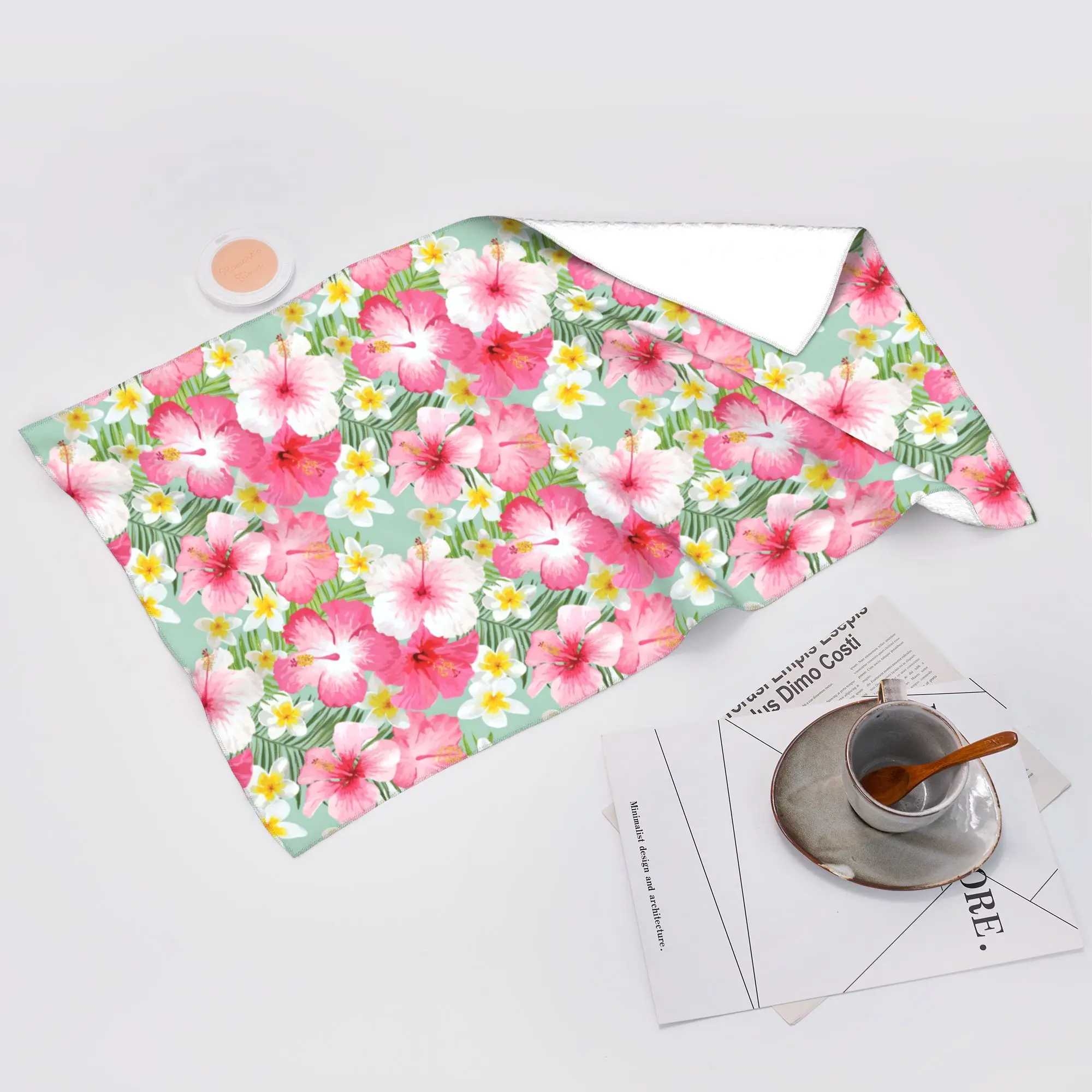 Custom Tropical Hibiscus and Plumeria Flowers Soft Face Towel Quick Dry Pool Bath Cotton Towels Breathable