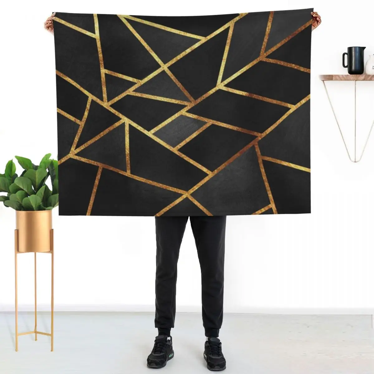 

Black Gold Stone Geometric Throw Blanket Cozy Home Blanket Gift for Christmas Holiday