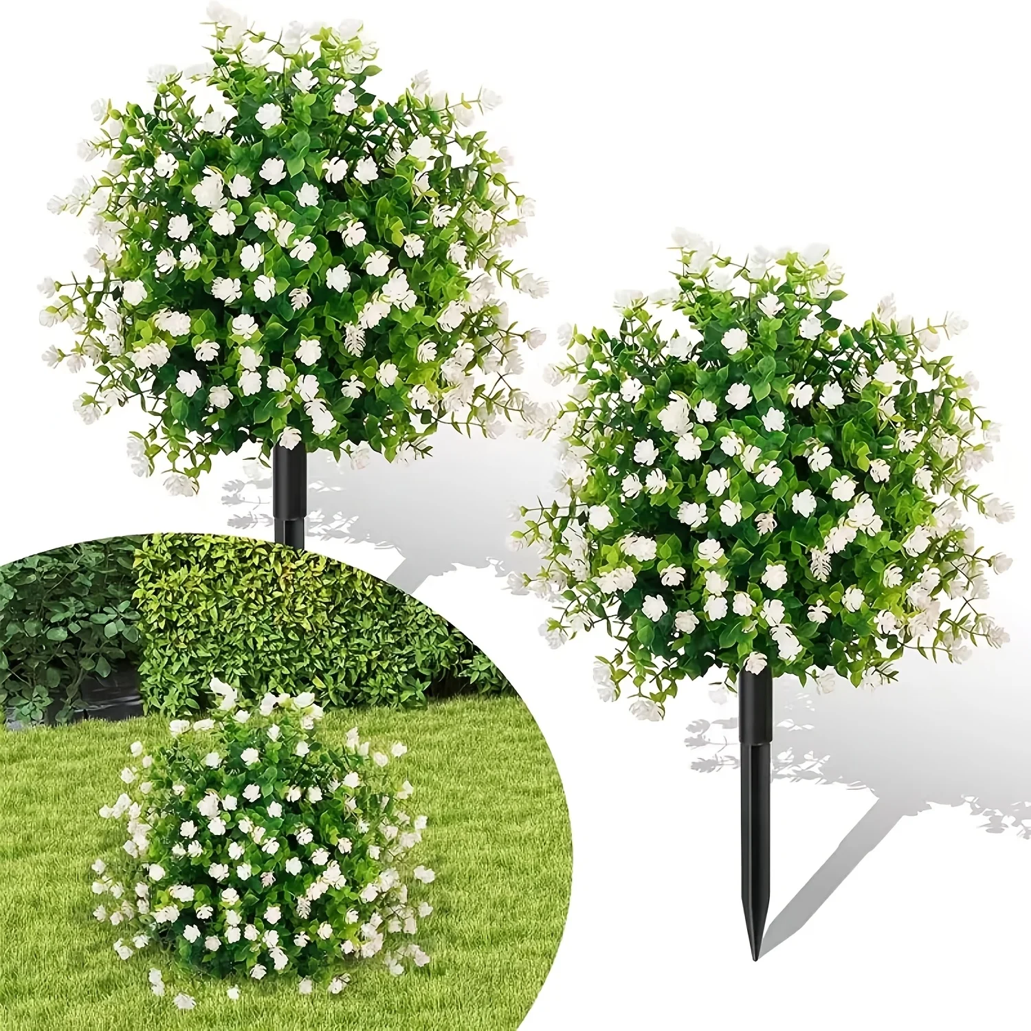 

2pcs Artificial Camellia Bushes with Ground Stakes, UV Resistant Realistic Fake Shrubs for Indoor Outdoor Home, Garden,