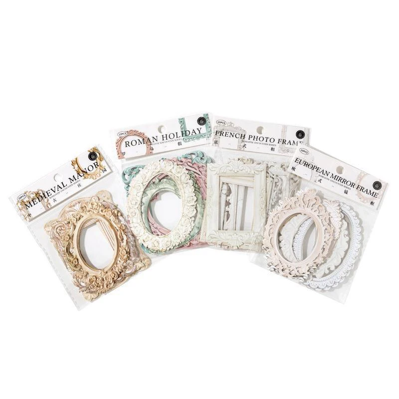 10szt Relief Retro Frame Hollow Out Square Round Shape Picture Frame Gorgeous Relief Hand DIY Decorative Collage Material
