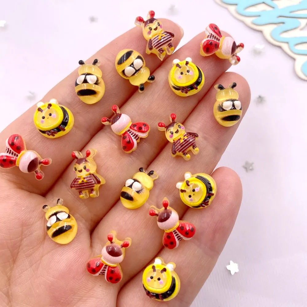 

50pcs Resin Glitter Mini Crystal Colorful Cartoon Bee Art Nail Flat back Rhinestone Applique DIY Wedding Scrapbooks Decor Crafts