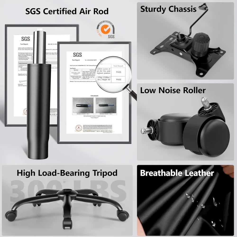 PU 가죽 임원용 사무실 의자, 인체공학적 하이백 컴퓨터 및 게임용 의자, 높이 조절 가능, 회전식 롤링 의자.