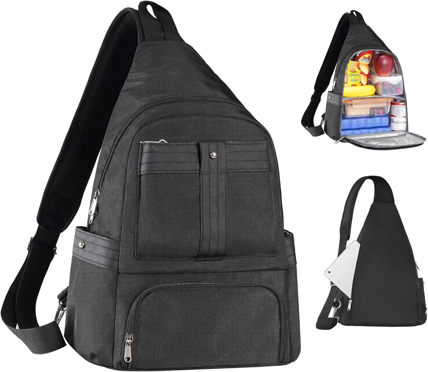 

Crossbody Lunch Backpack, Double Deck Large Insulated Lunch Box for Men Women Adult, Leakproof Lunchbox with Side Pokets