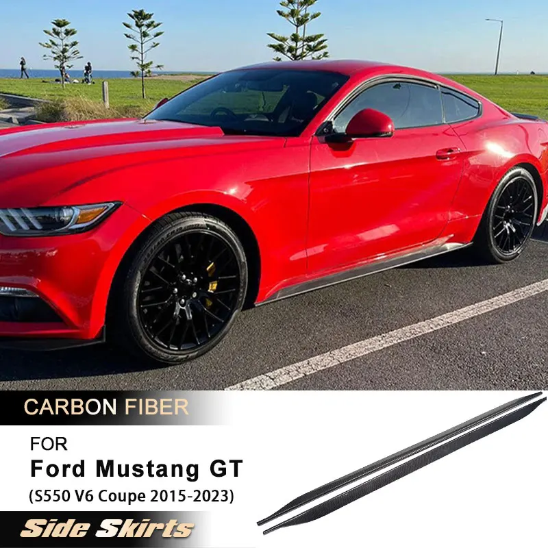 

Car Side Skirts Extensions for Ford Mustang GT S550 V6 Coupe 2015-2023 Not GT350 Racing Side Door Bumper Apron Lip Carbon Fiber
