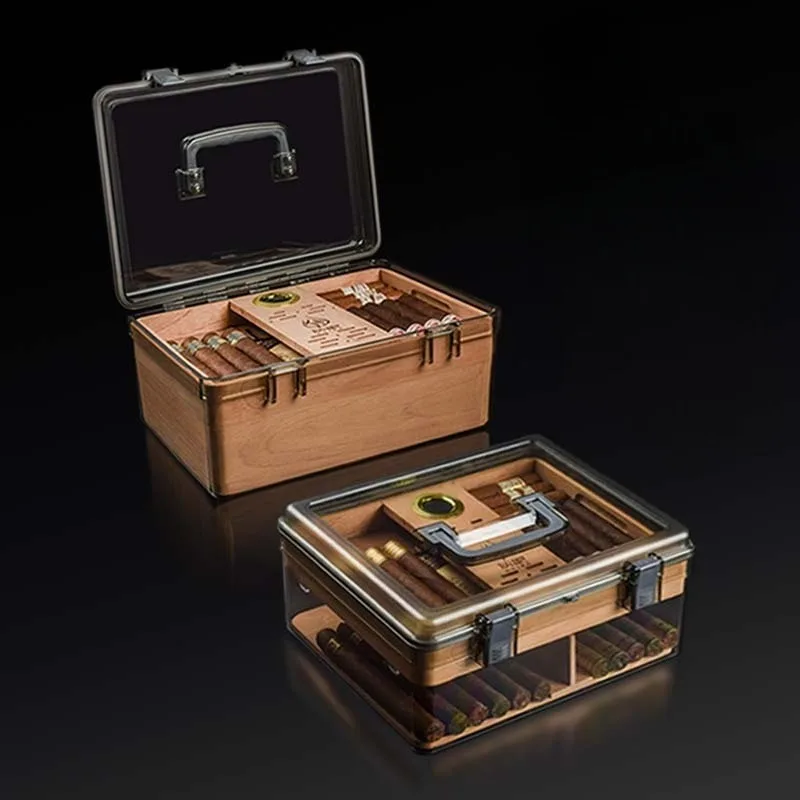 Transparent Cigar Case Moisturising Sealed Cigar Humidor Luxury Cigars Box Insecproof Cigars Boxes with Humidifier Hygrometer