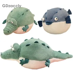 Cute Big Stomach Crocodile & Puffer Fish Plushie Stuffed Plush Water Animals Throw Pillow Round Chubby Belly Animal Doll