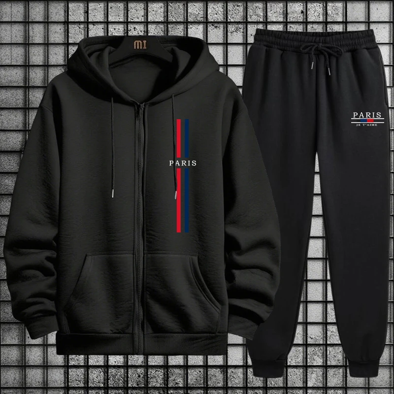 Paris Fashion Tracksuit for Man Zip-up Hoodie and Jogger Pants Autumn Winter Daily Casual Sporty Jogging Suit 2025 Men's Clothes
