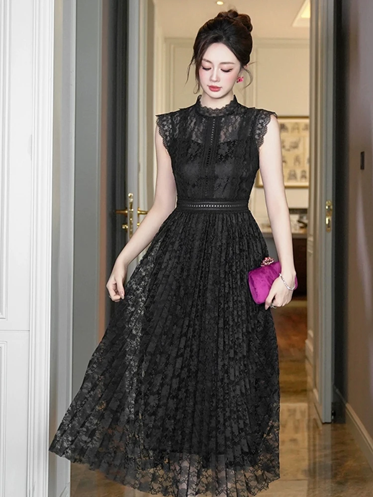 Sweet Celebrity Prom Dress for Women Elegant Black Sheer See Through Lace Swing Robe Female Party Holiday Vestidos Mujer Dating