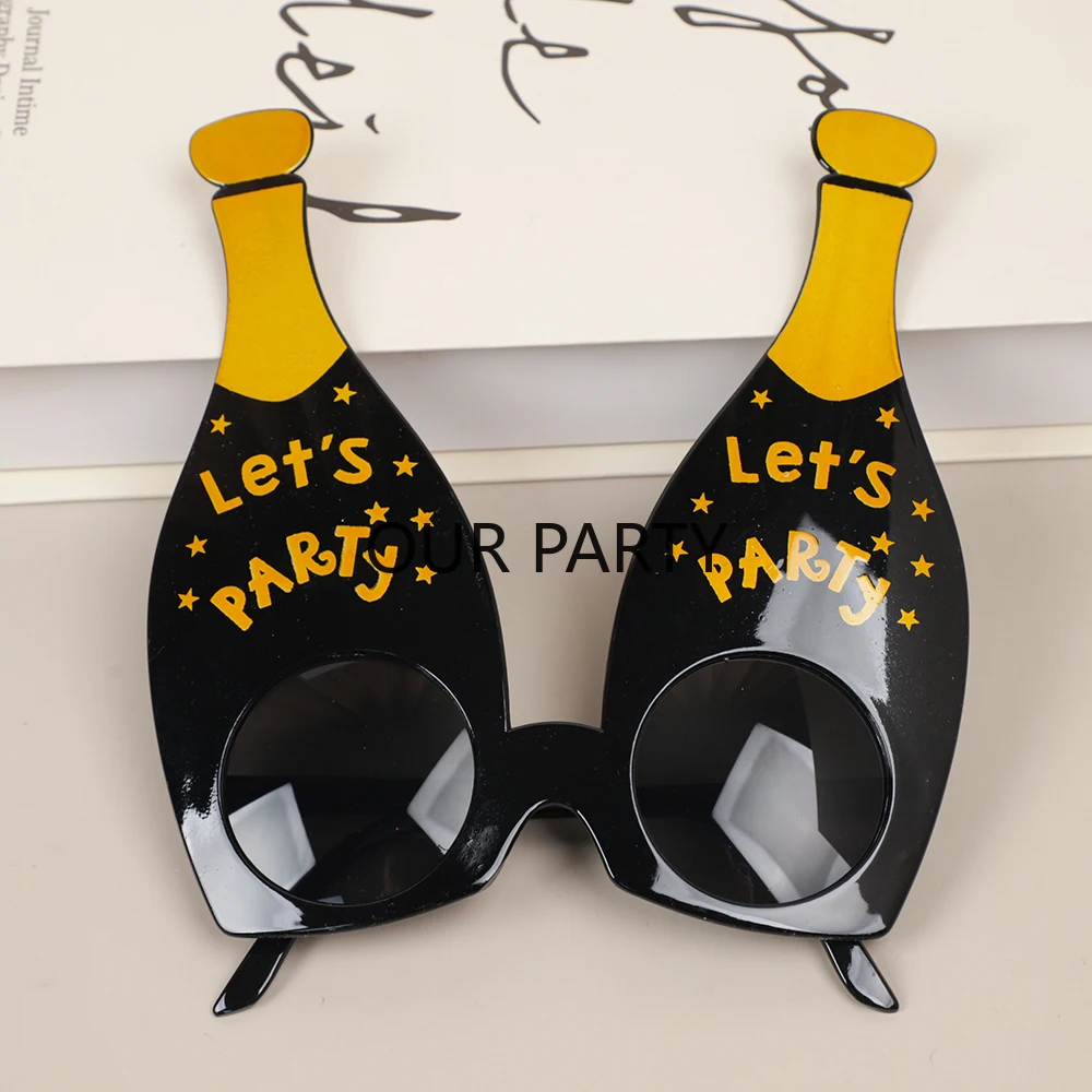 1 Stücke Schwarz Let's Party Thema Gläser Champagner Sonnenbrille Foto Requisiten für Junge Mädchen Geburtstag Hochzeit Neujahr Party Dekoration – Detail 3