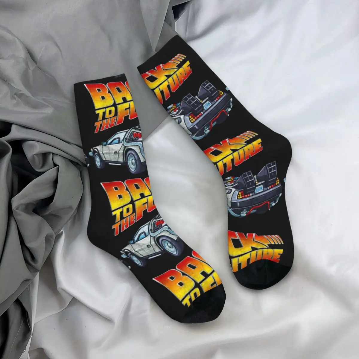 Happy Funny Men\'s Compression Socks DMC DeLorean Vintage Harajuku Return to the Future Street Style Novelty Pattern Crew Sock