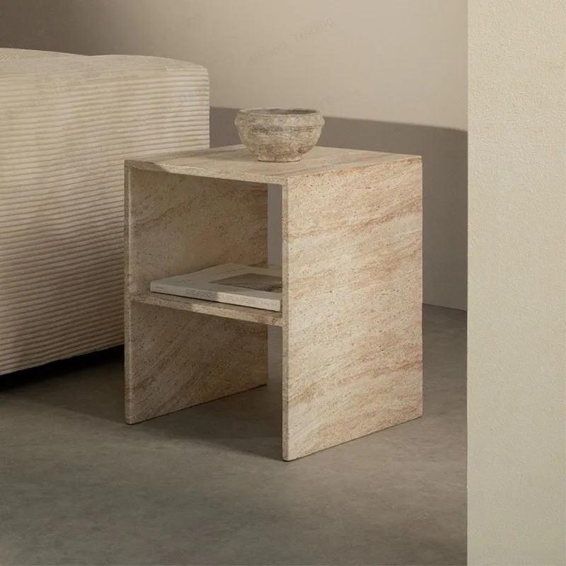 Natural travertine edge few designer modern simple living room home sofa side table