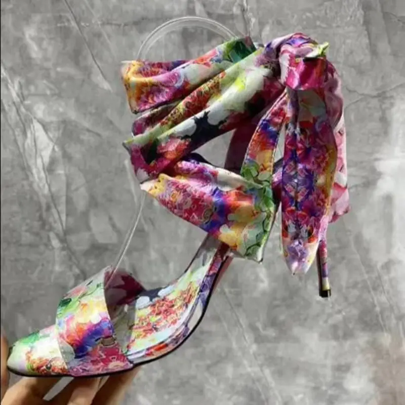 

SHOOEGLE New Summer Ankle Bow Strap Ladies Shoes Open Toe Color Patchwork Women's Sandals Wedding Party Shoes for Woman 35-43