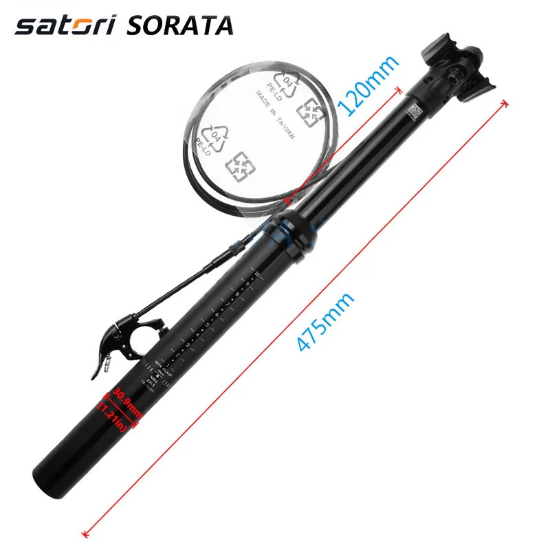 SATORI  Wire Remote Control Bike Seatpost Mountain MTB Adjustment Bicycle Seat post Suspension Air 30.9/31.6x475mm Travel 120mm