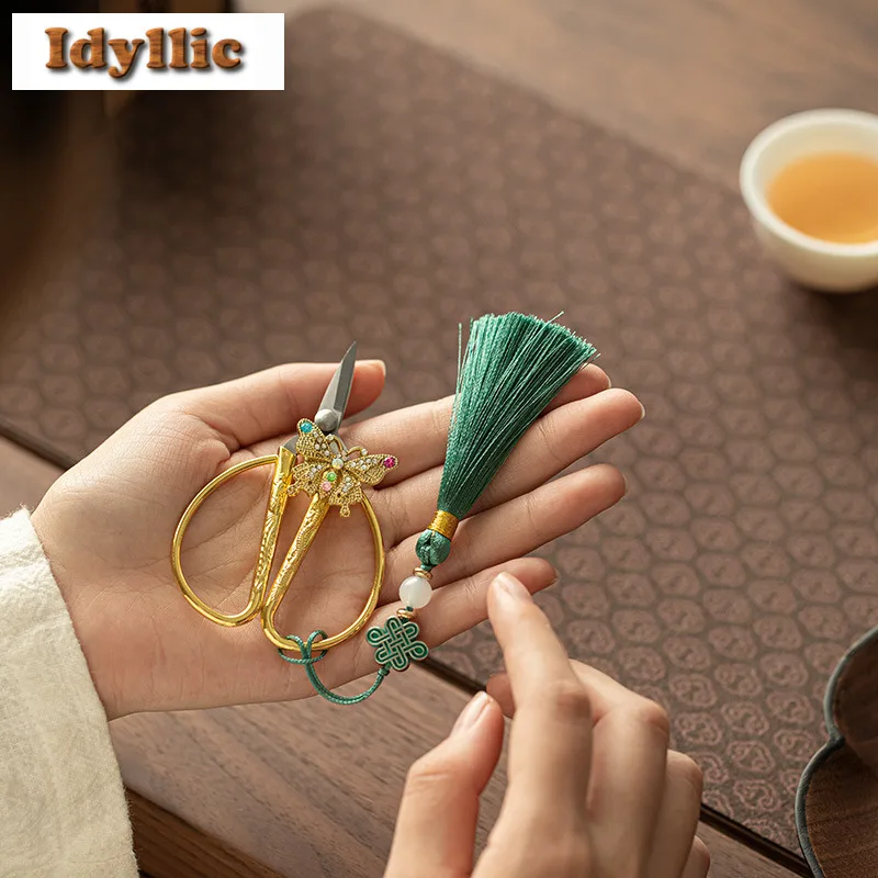 Butterfly Blue Indigo Tassels Tea Bags Scissors Embroidery Cutting Sewing Tailor Shears Needlework Craft Tea Services Gift Craft
