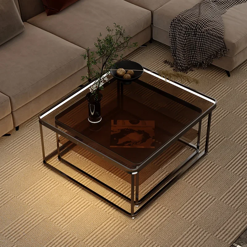 Light coffee table living room home glass slate Internet celebrity table modern simple small apartment new square coffee