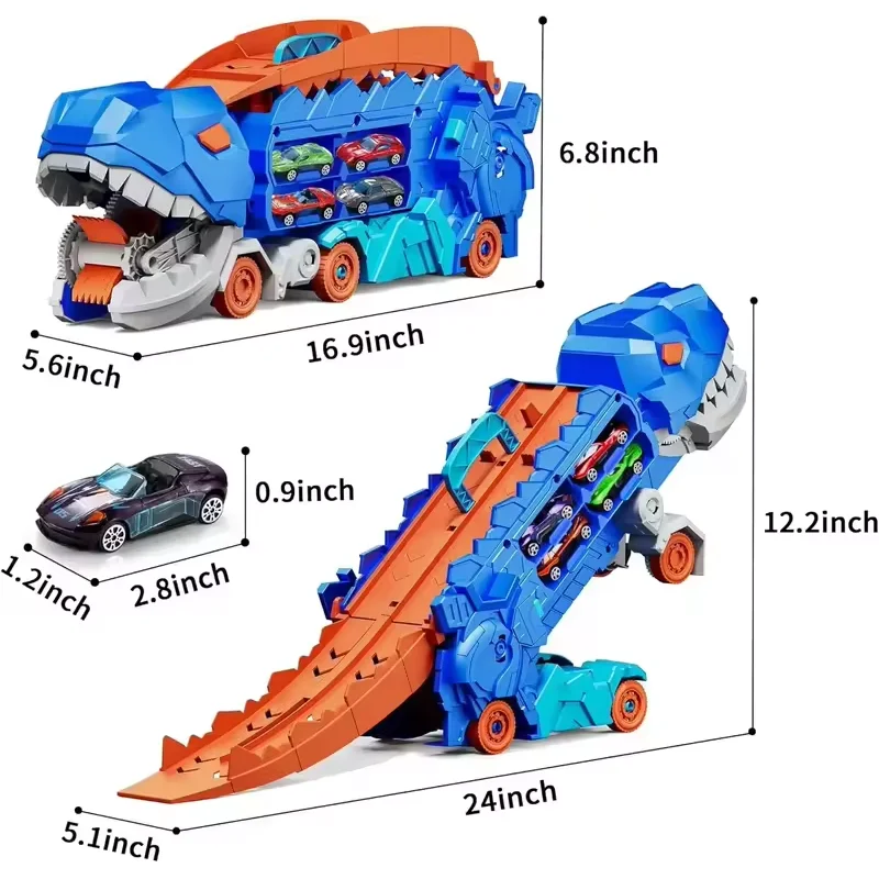 Transport Dinosaur Truck with Foldable into Standing Transforms Sliding Race Track T-rex Best Birthday Gifts Toys Boys And Girls