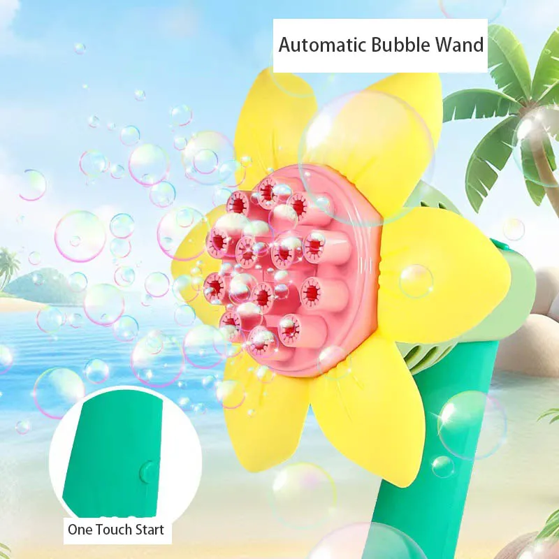 Children Cute Flowers Automatic Bubble Wand Fun Outdoor Handheld Flowers 17 Holes Bubble Machine Electric Bubble Blowing Toy