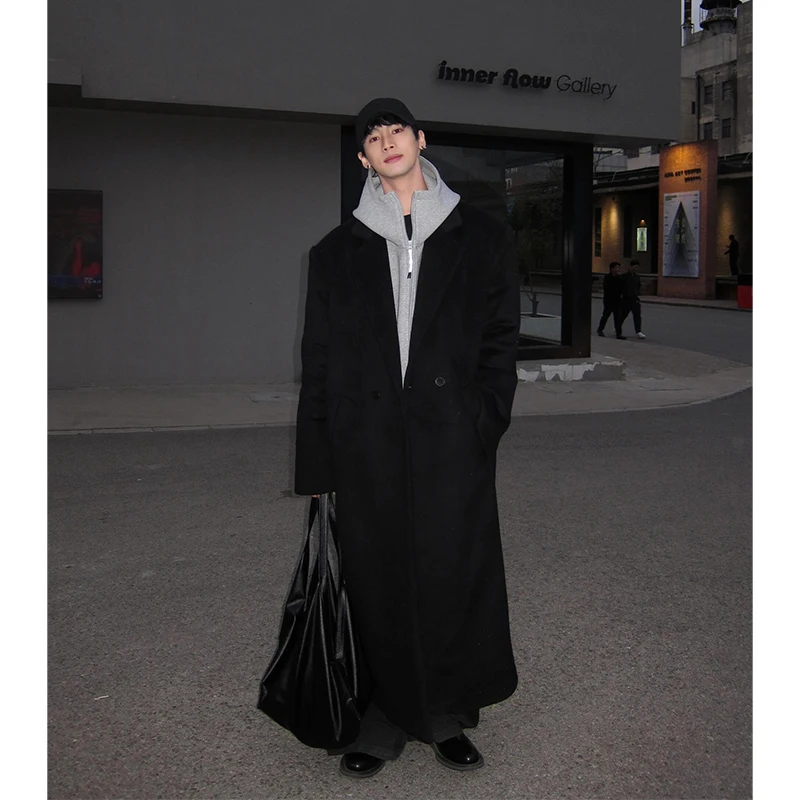 

Bla Woolen Coat Men's Autumn Winter Sle Korean Briti Faion Mid-Length Windbreaker High-End Feeling Tweed Jaet