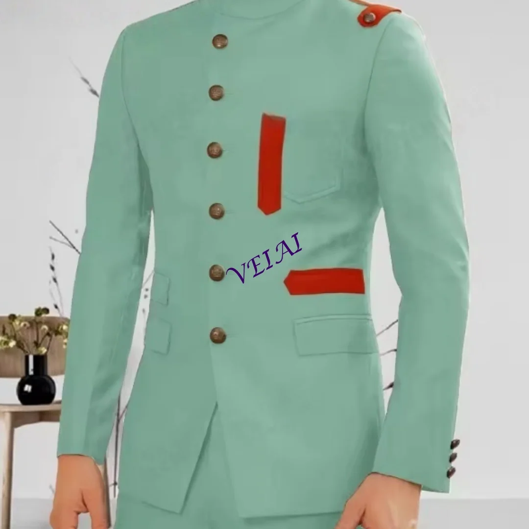 

CustomizedStyle White Color Men Suits 2026 Fashion Groom Wedding Party Tuxedos Jacket Shoulder with Dark Green Straps