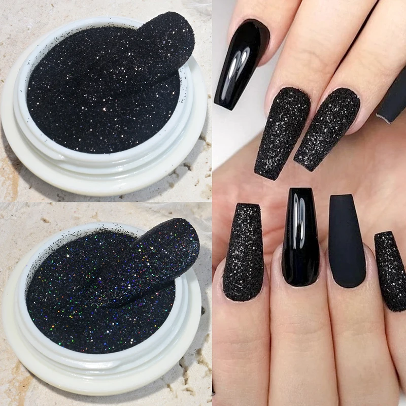 6 uds esmalte de uñas brillo arena fina brillo holográfico polvo negro blanco pigmento reflectante escamas polvo accesorios de manicura