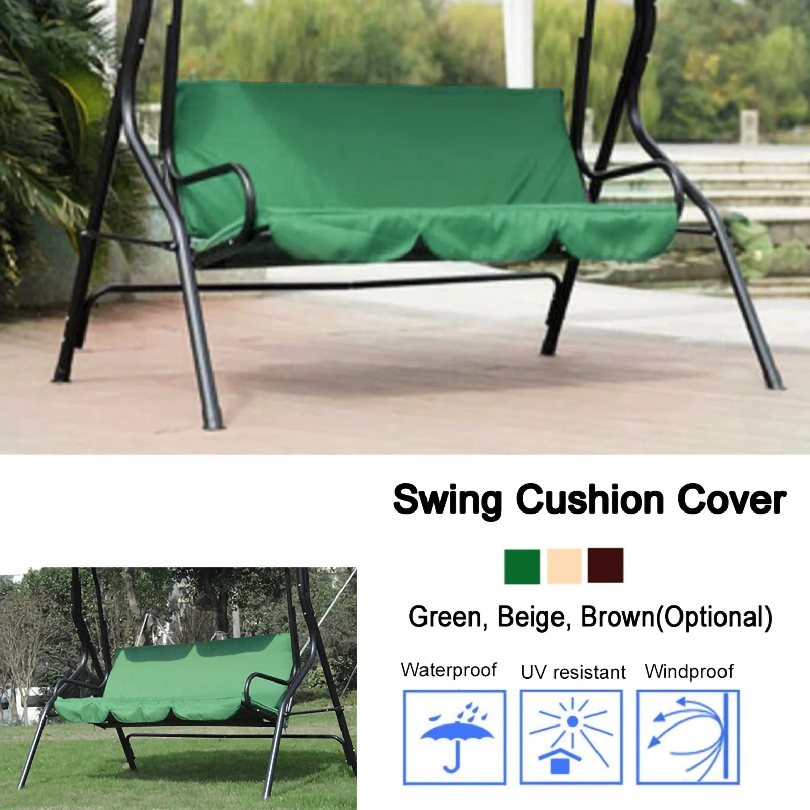 

Green Garden Swing Chair Cushion Cover - Waterproof Polyester Taffeta 1505010CM Threeseater Hammock Seat Cover